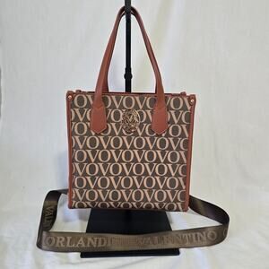 Valentino Orlandi VOVO Monogram Tote w/ Crossbody Strap Brown Began Leather